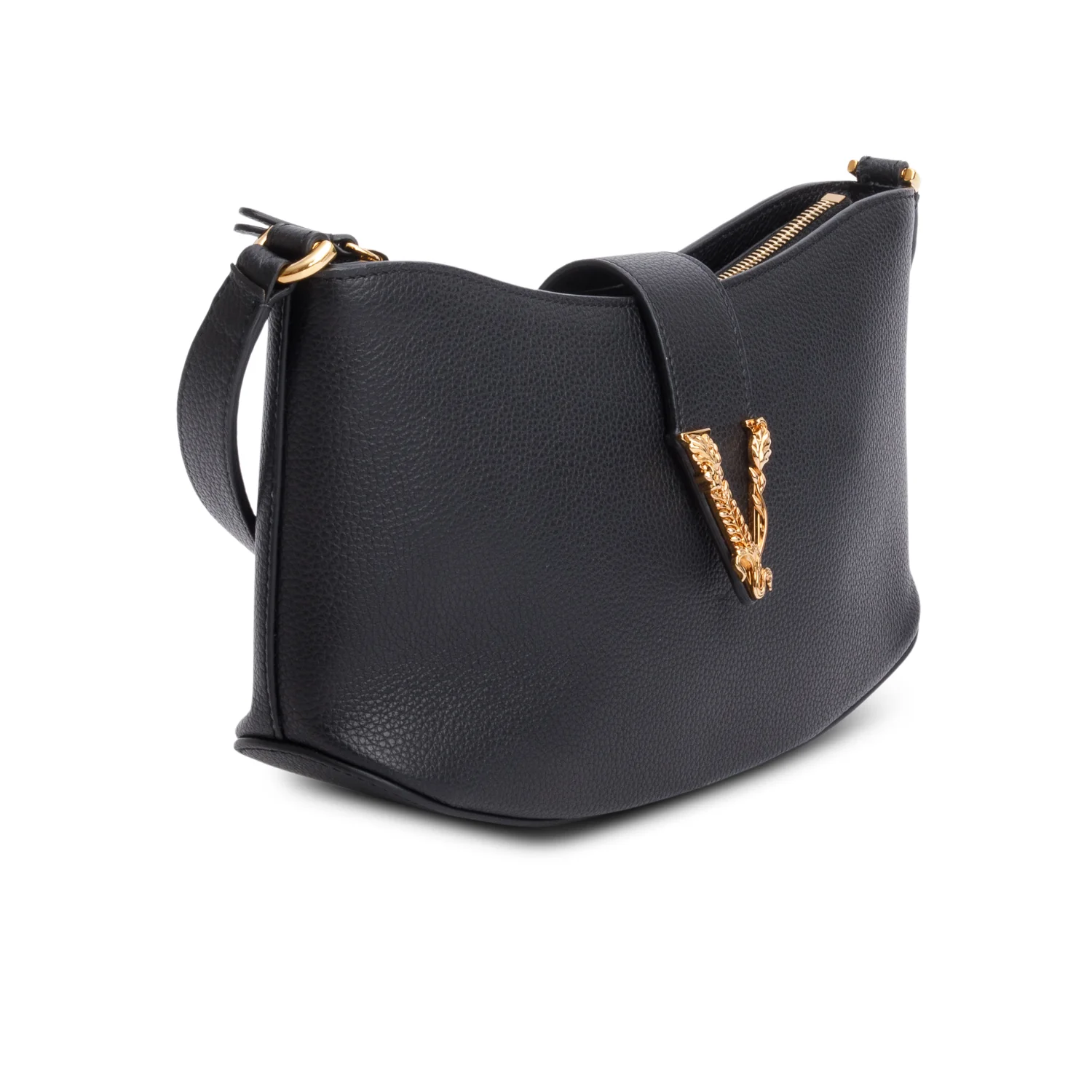 Versace Black Leather Virtus Hobo Shoulder Bag - Image 4