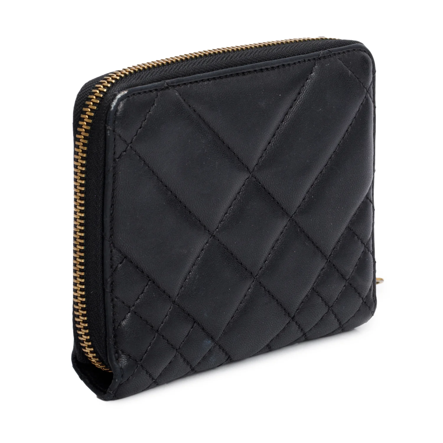 Versace Black Nappa Quilted Leather Compact Zip Around Wallet - Image 4