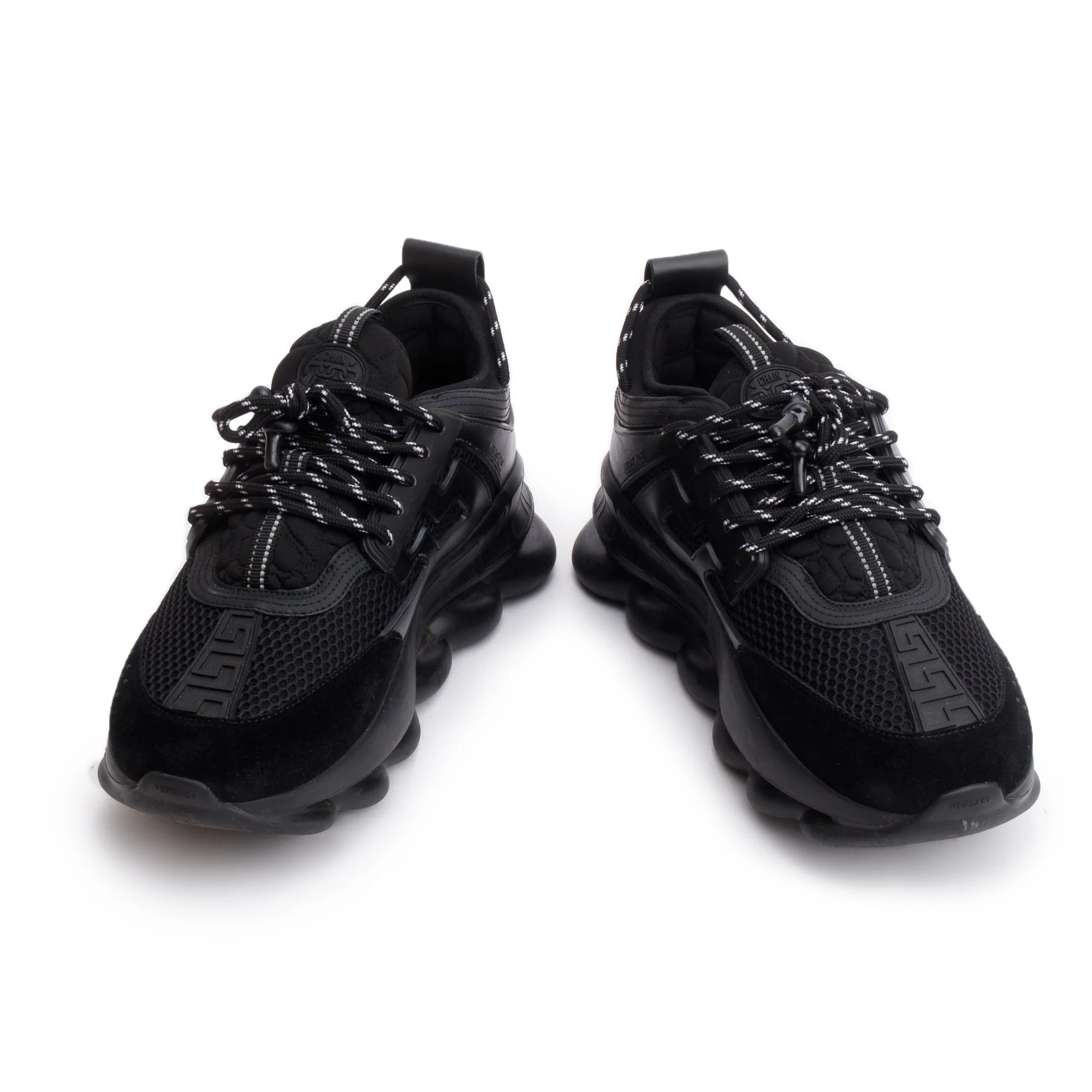 Versace Black Nylon/Leather/Suede Barocco Jacquard Trigreca Sneakers, Size 43.5 w/ Box & Authenticity Card - Image 4