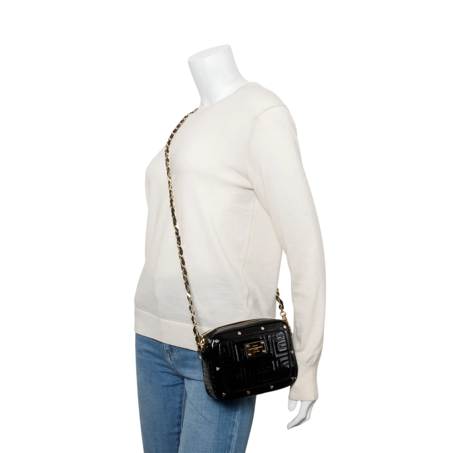 Versace Black Patent Leather Crossbody Bag - Image 2
