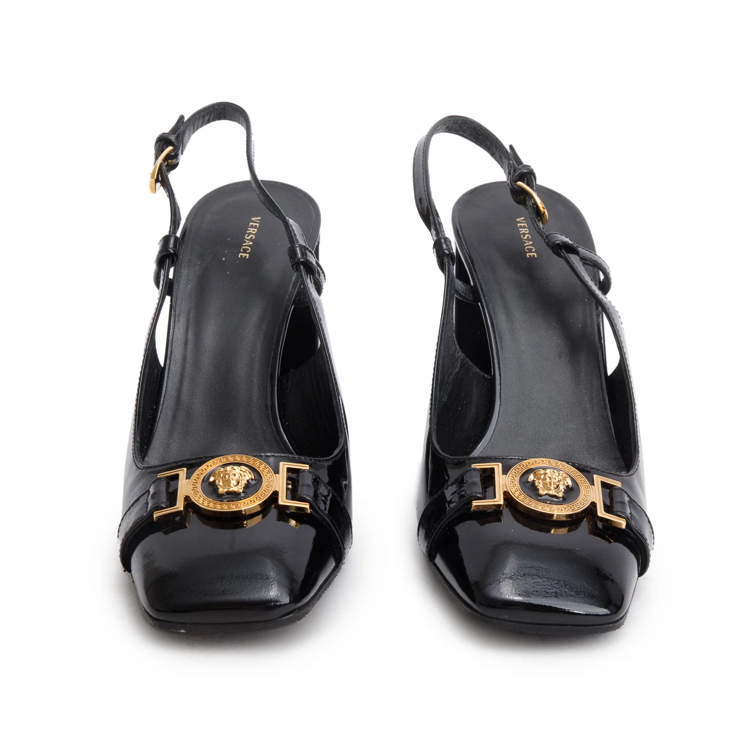 Versace Black Patent Leather Slingback Pumps, Size 41 w/ Box
