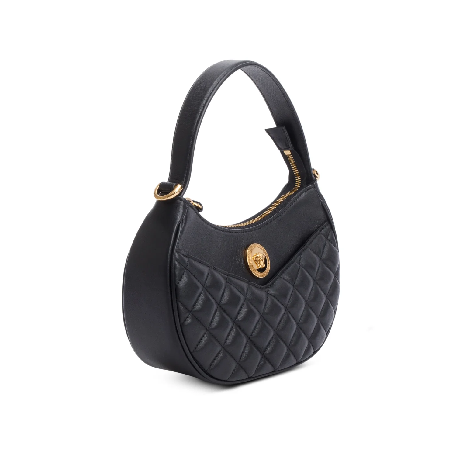 Versace Black Quilted Leather Medusa Half Moon Shoulder Bag w/ Strap - Image 4