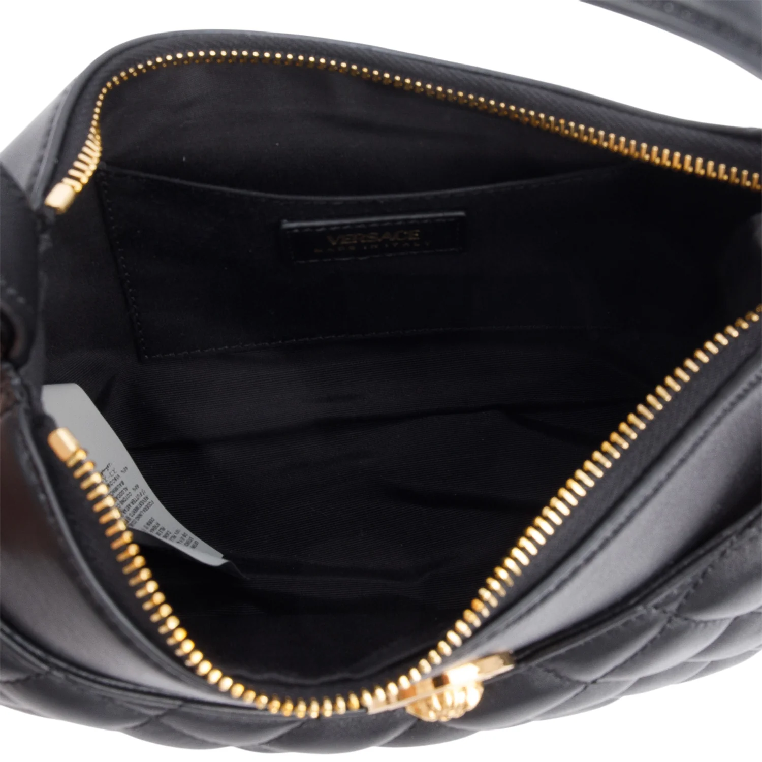 Versace Black Quilted Leather Medusa Half Moon Shoulder Bag w/ Strap - Image 8