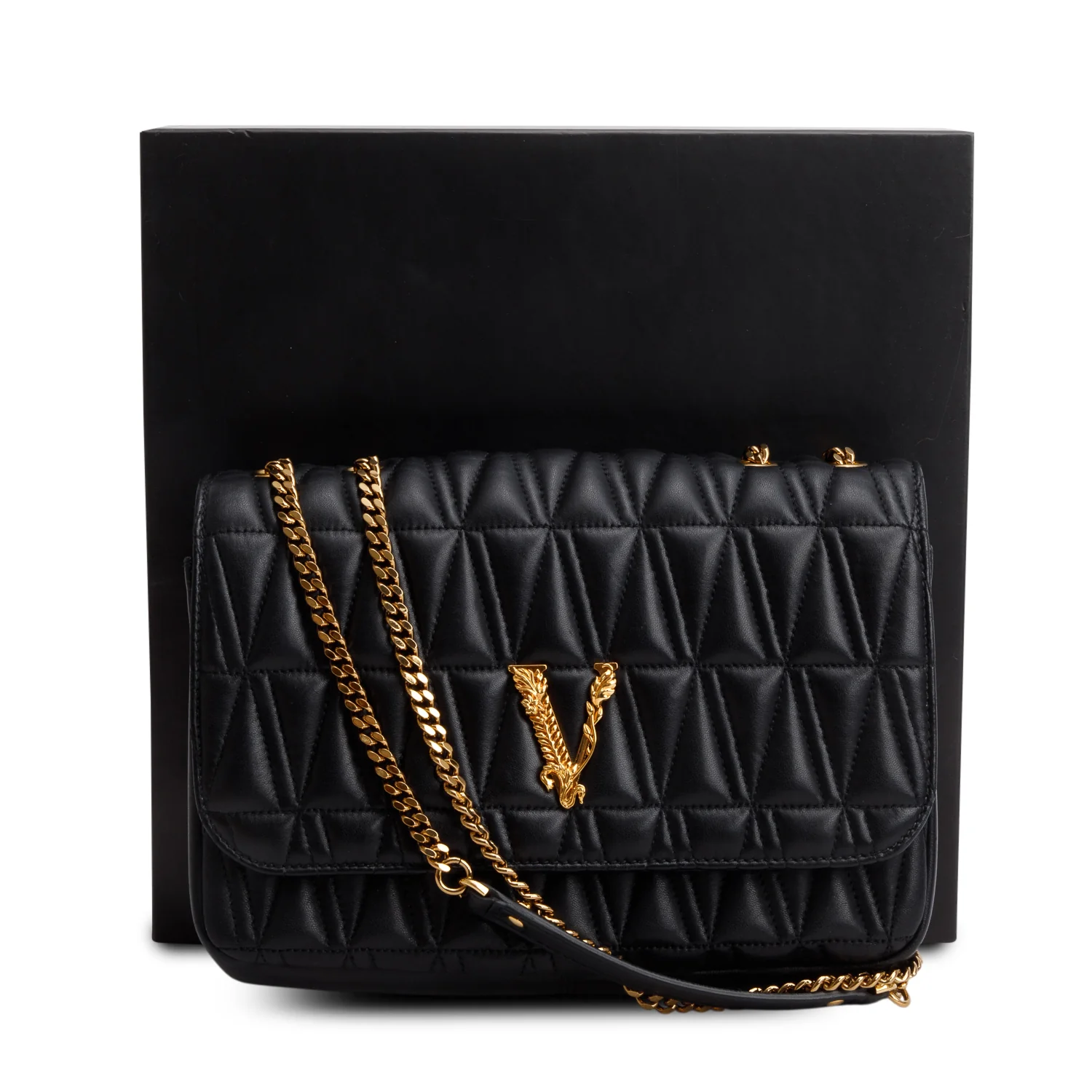 Versace Black Quilted Leather Virtus Shoulder Bag w/ Box - Image 2