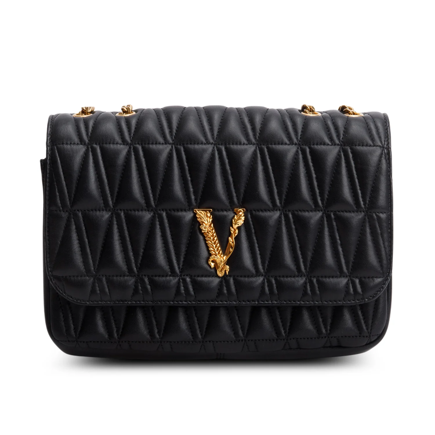Versace Black Quilted Leather Virtus Shoulder Bag w/ Box - Image 3