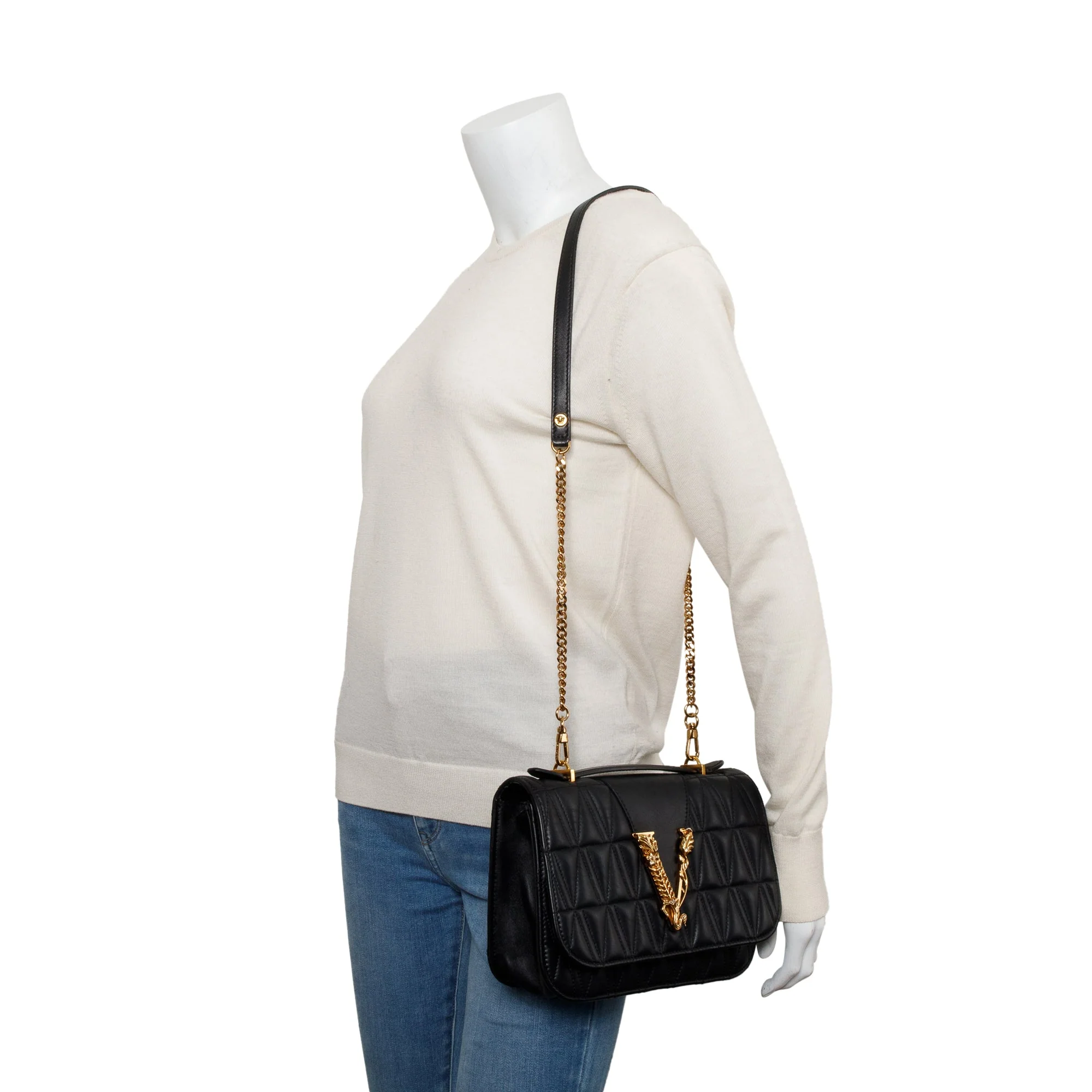 Versace Black Quilted Nappa Leather Small Virtus Shoulder Bag - Image 2