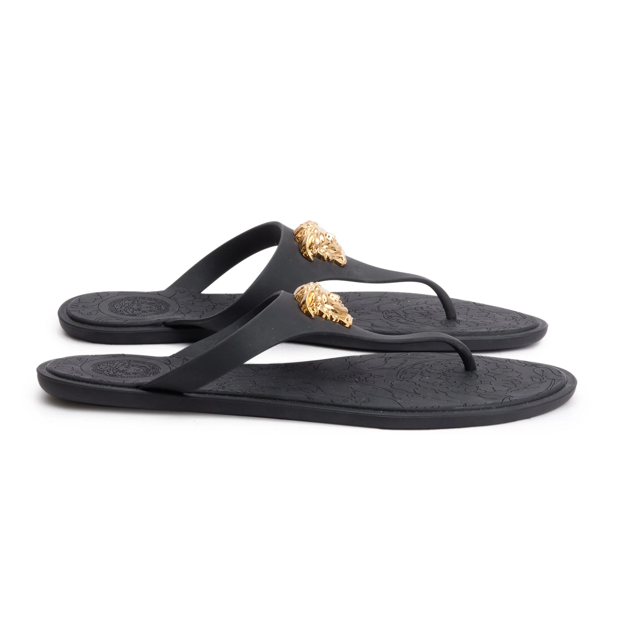 Versace Black Rubber Medusa Alia Flat Sandals, Size 40.5 w/ Box & Authenticity Card - Image 4