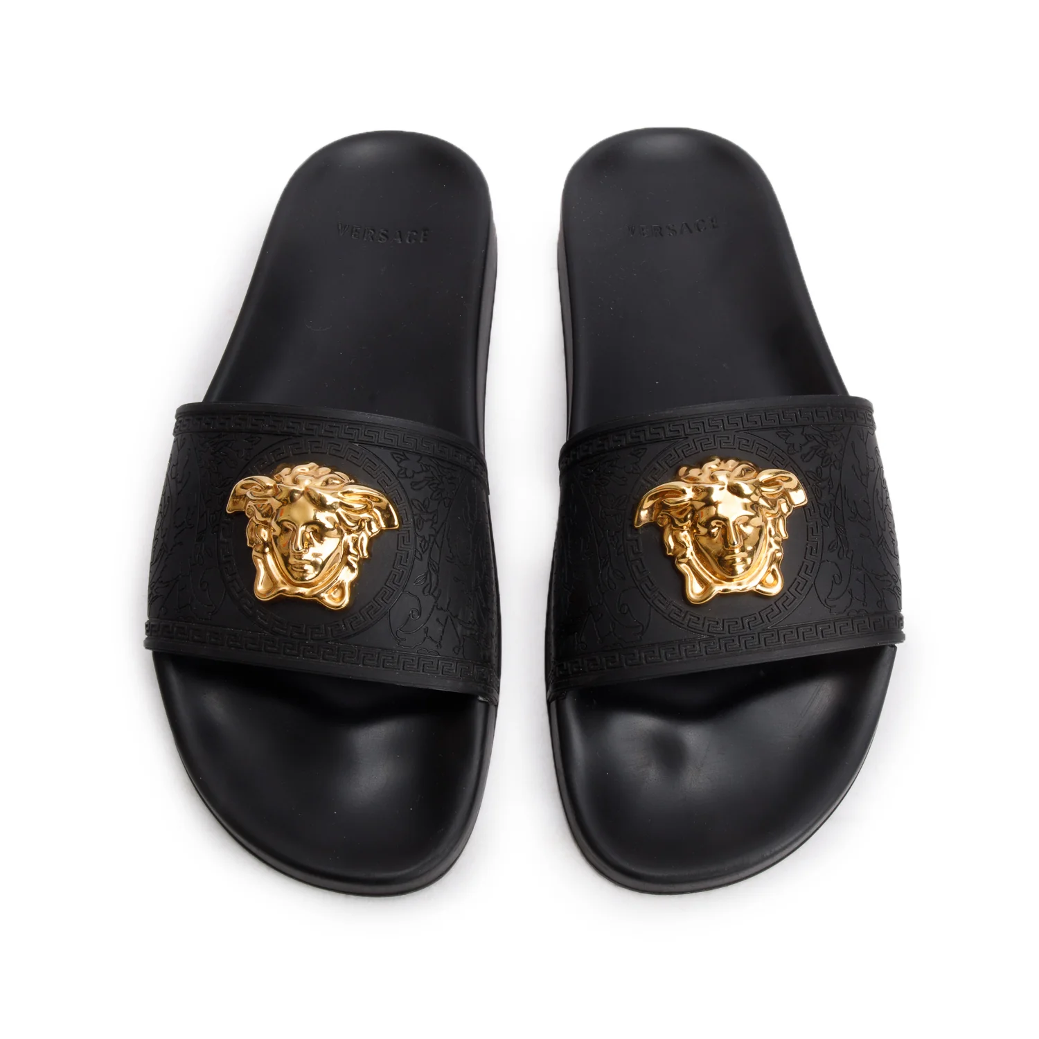Versace Black Rubber Medusa Palazzo Pool Slides, Size 40 w/ Box