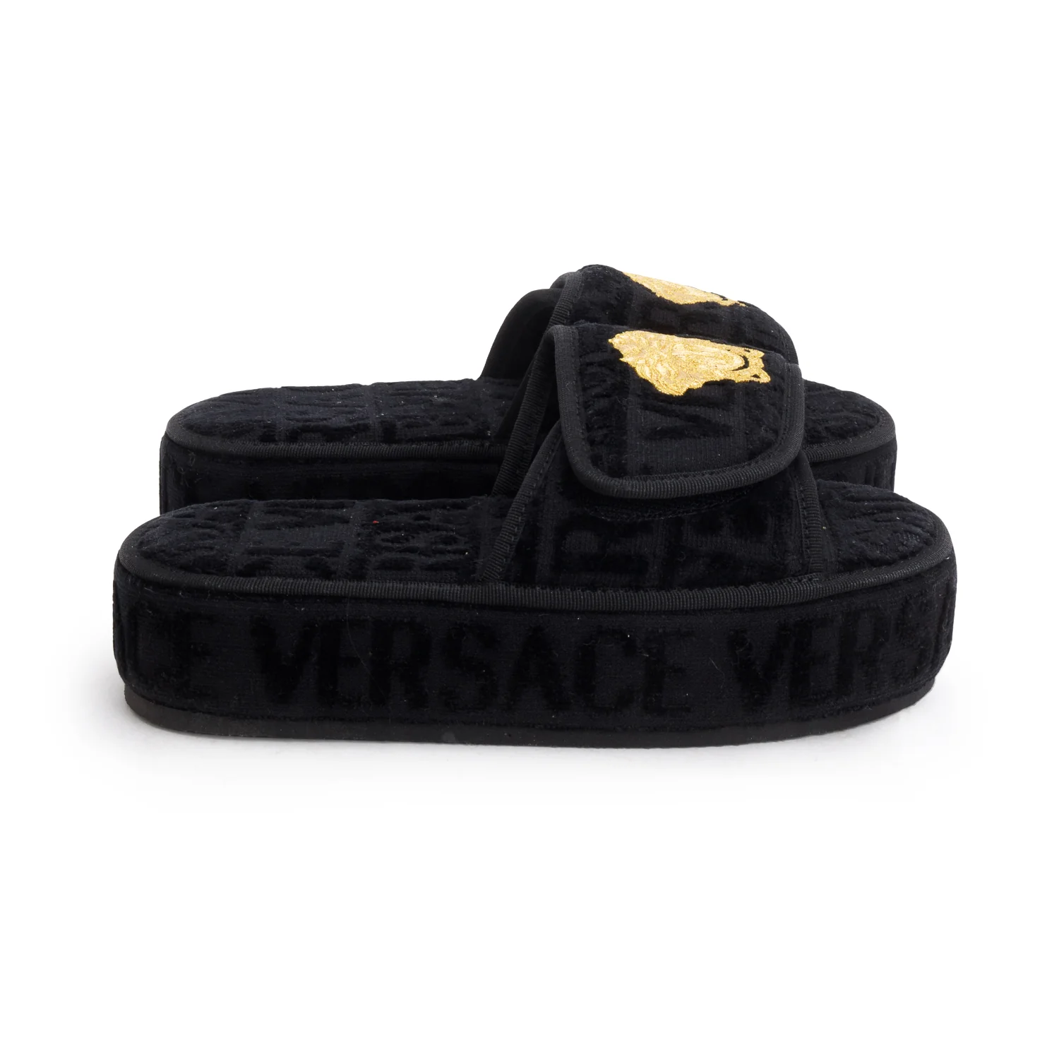 Versace Black Terrycloth Versace Allover Platform Slippers, Women's Size 37 - Image 2