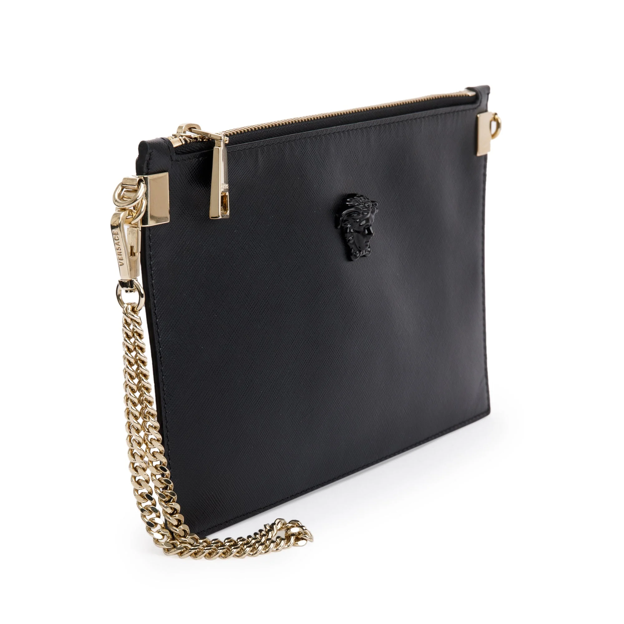 Versace Black Vitello Saffiano Tribute Icon Flat Crossbody Bag - Image 4