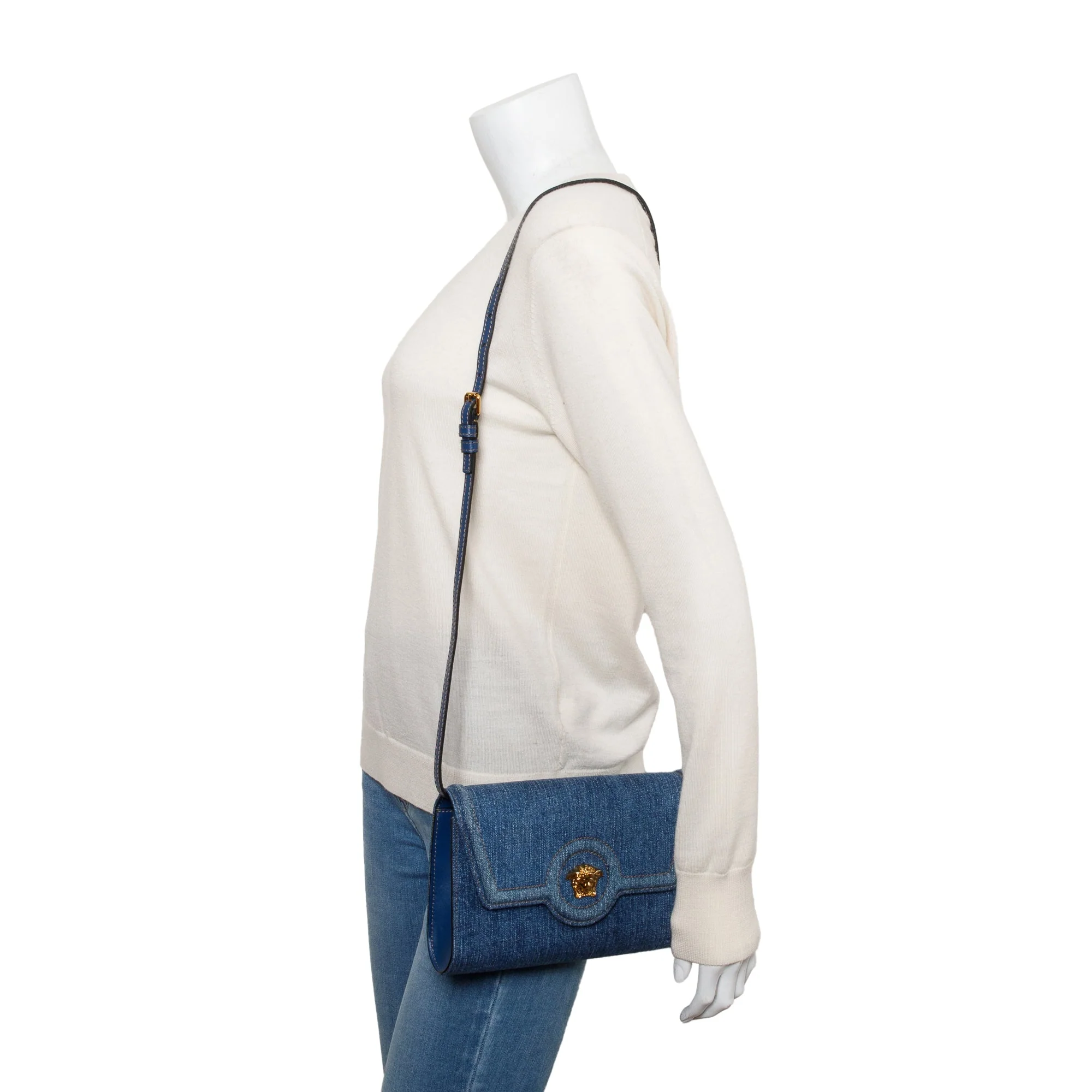 Versace Blue Denim La Medusa Crossbody Bag - Image 2