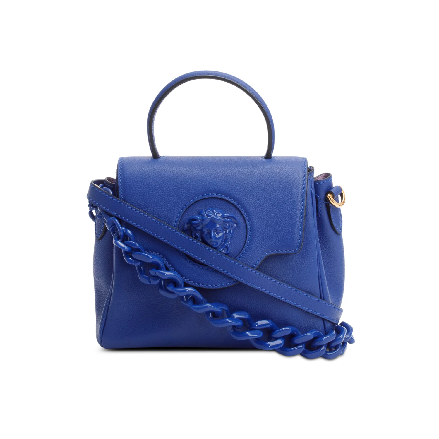 Versace Blue Grained Leather La Medusa Small Handbag w/ Straps