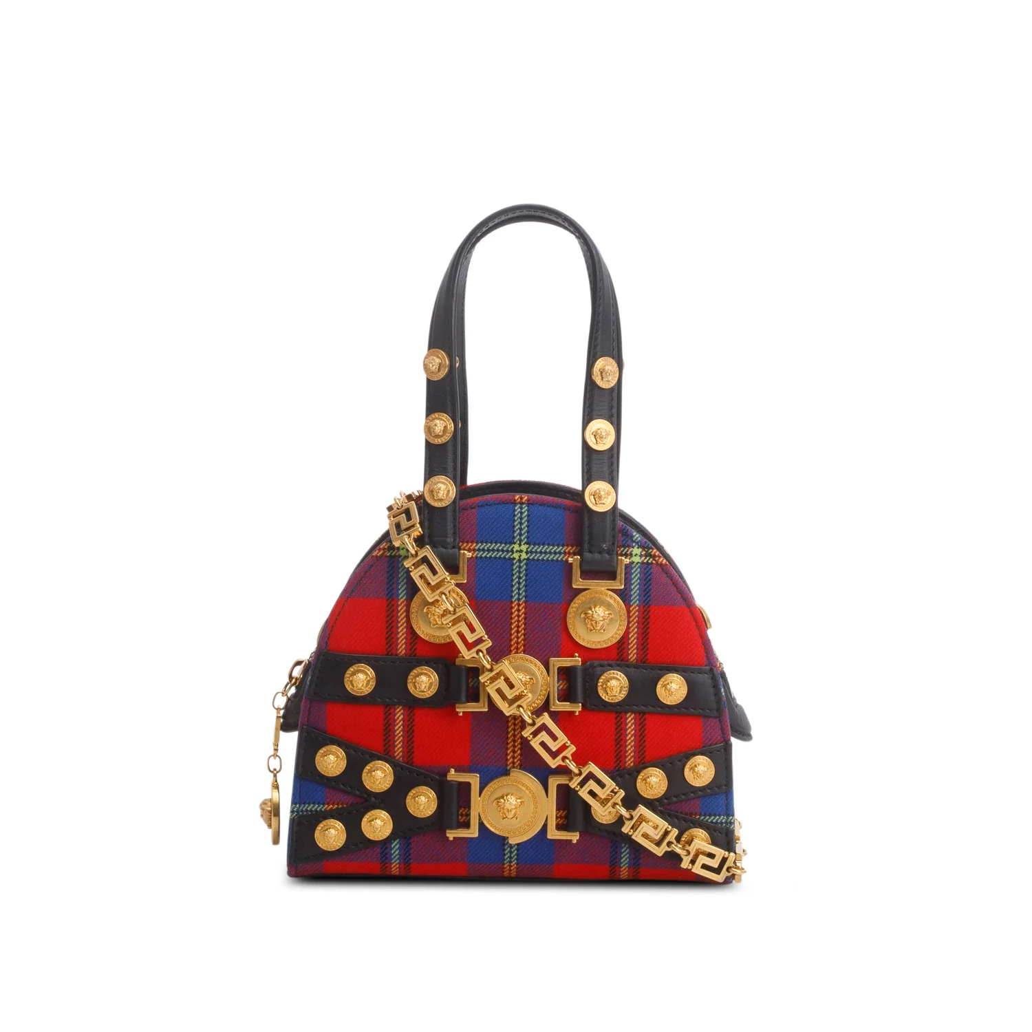 Versace Blue/Red Tartan Tribute Medallion Bag w/ Chain Strap
