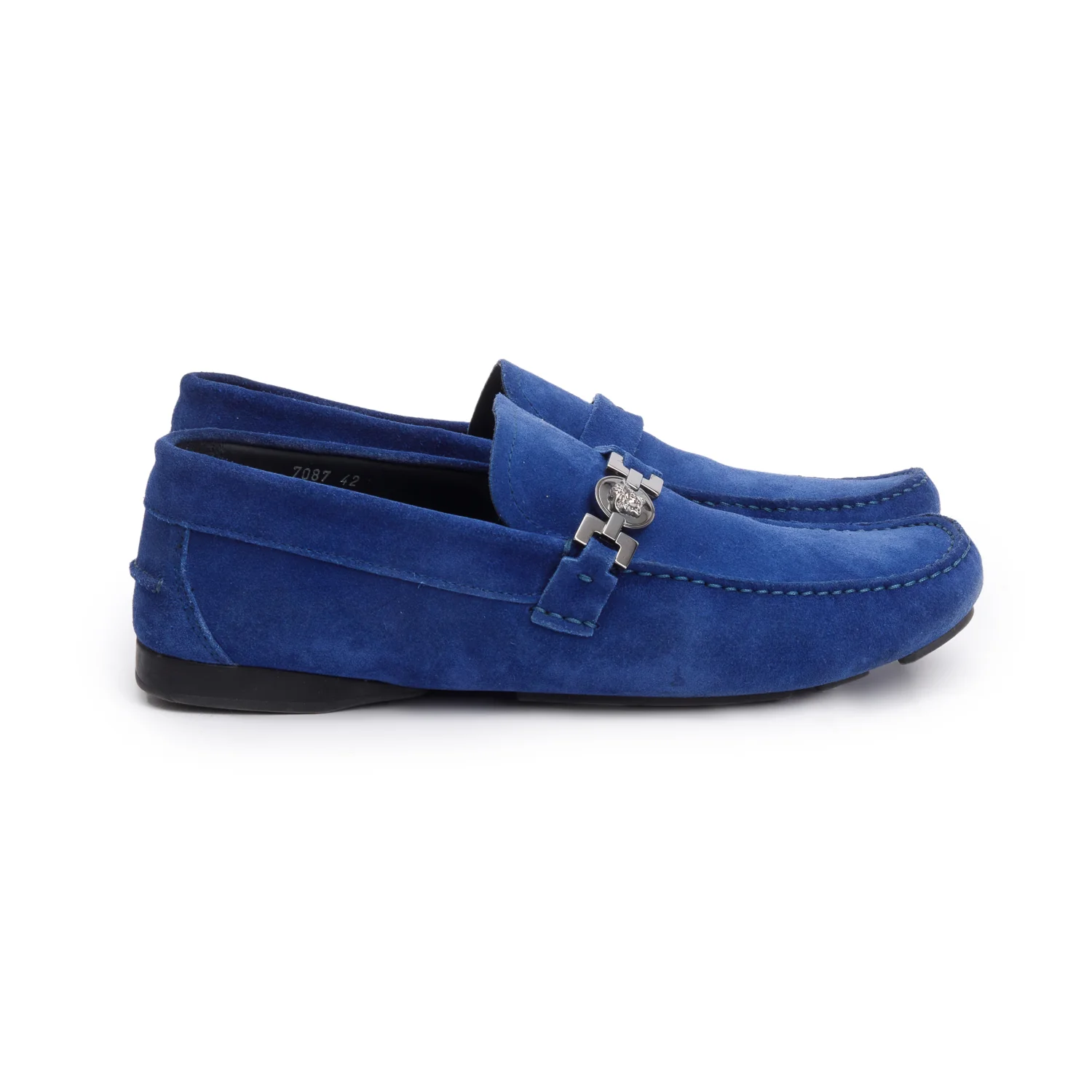 Versace Blue Suede Medusa Biggie Driver Loafers, Men's Size 42 w/ Box - Image 4