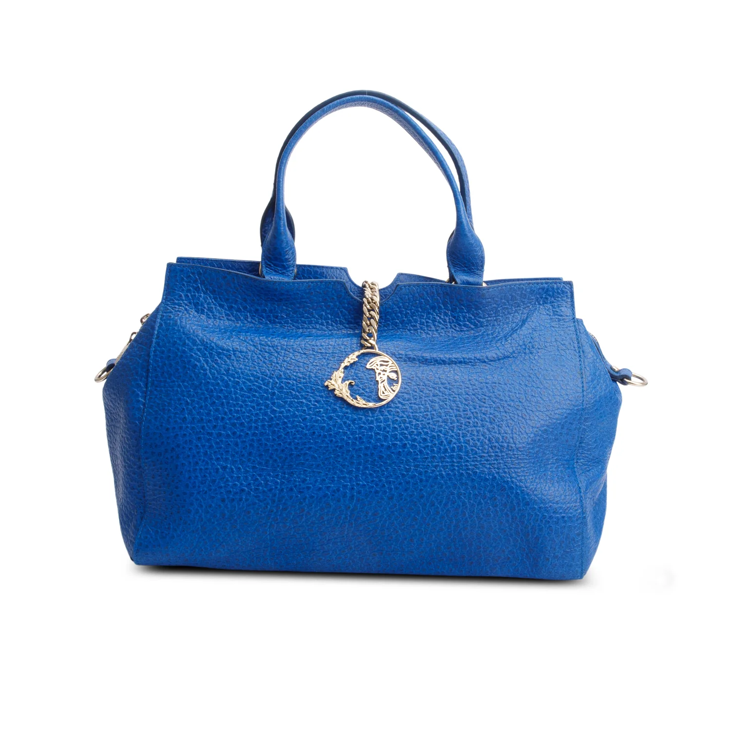Versace Blue Vitello Leather Stampa Bufalo Bag w/ Strap - Image 3