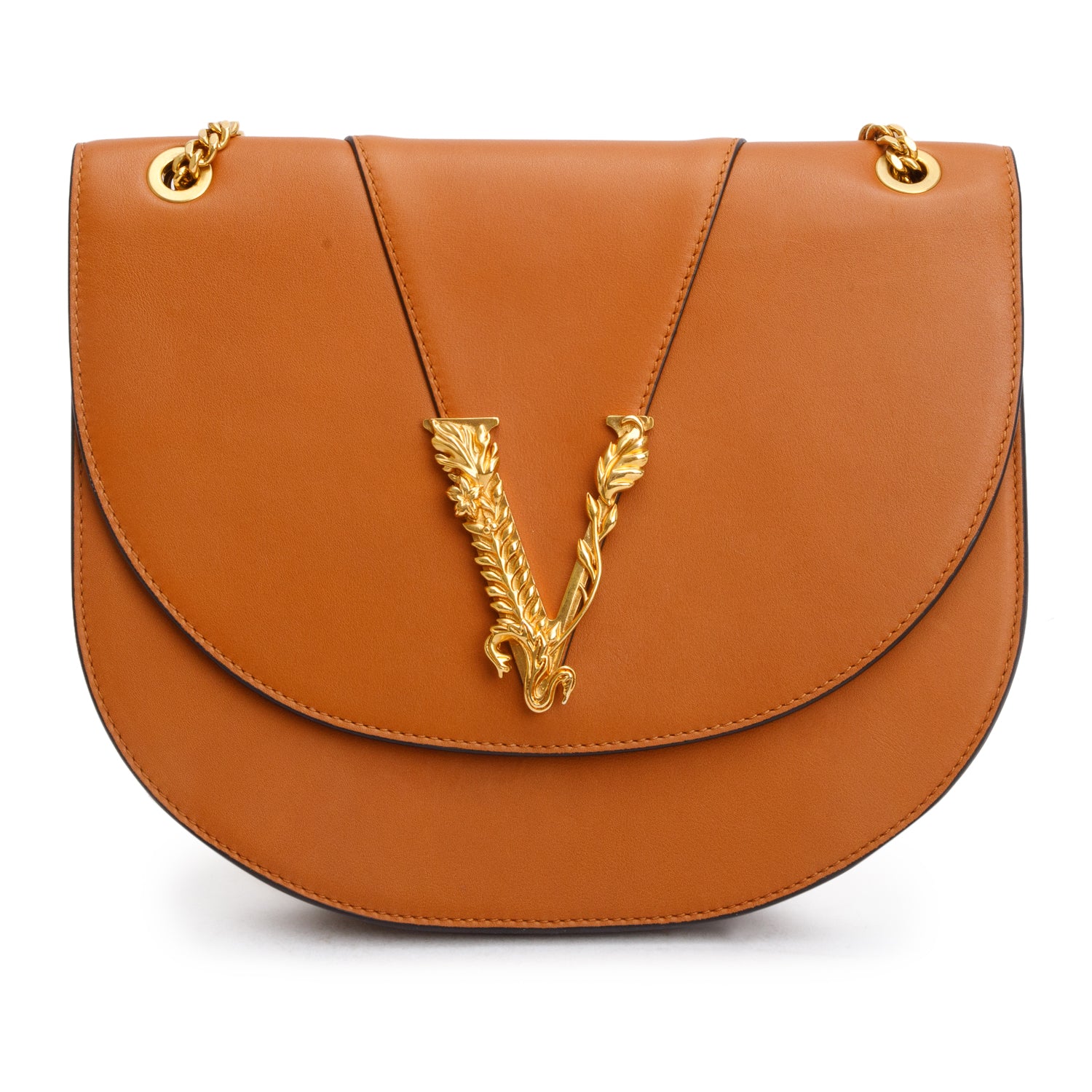Versace Brown Nappa Leather Virtus Shoulder Bag - Image 3