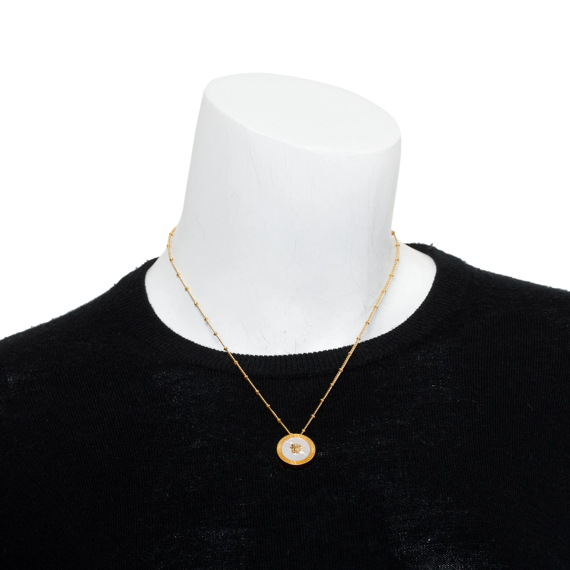 Versace Gold Plated Mother Of Pearl Medusa Pendant Necklace w/ Box - Image 2