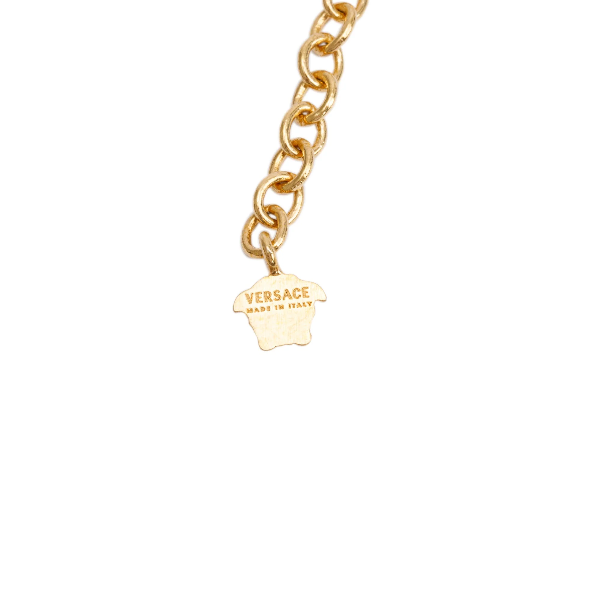 Versace Gold Plated Mother Of Pearl Medusa Pendant Necklace w/ Box - Image 6