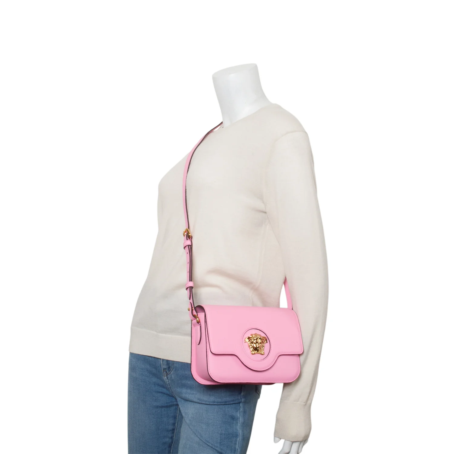 Versace Pink Grained Calfskin La Medusa Shoulder Bag - Image 2
