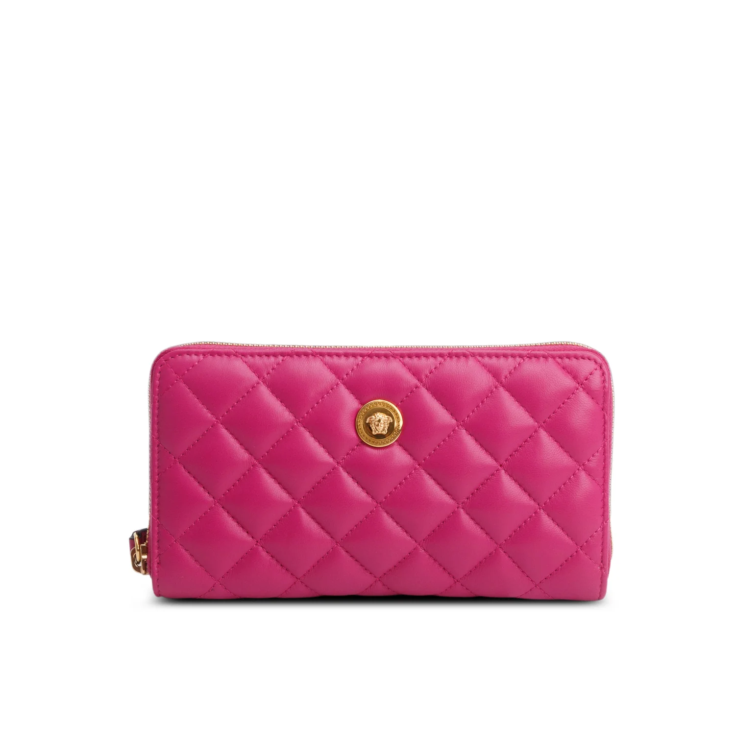 Versace Pink Nappa Quilted Leather Zip Around Wallet w/ Box