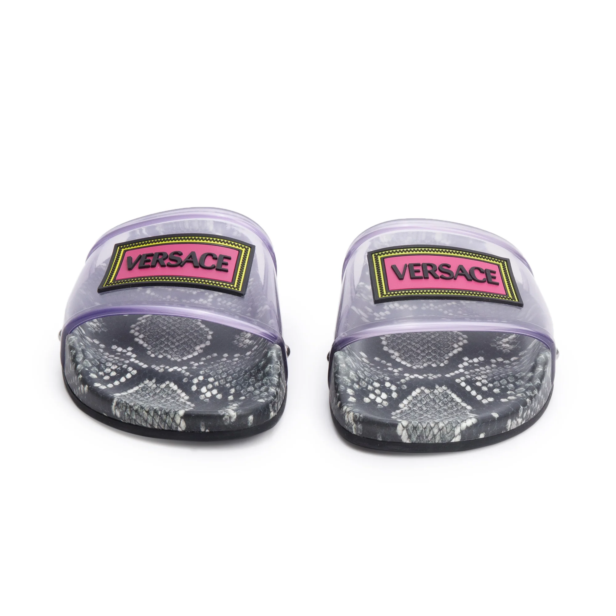 Versace Python Print Purple Transparent Rubber Slides, Size 37.5 w/ Box - Image 4