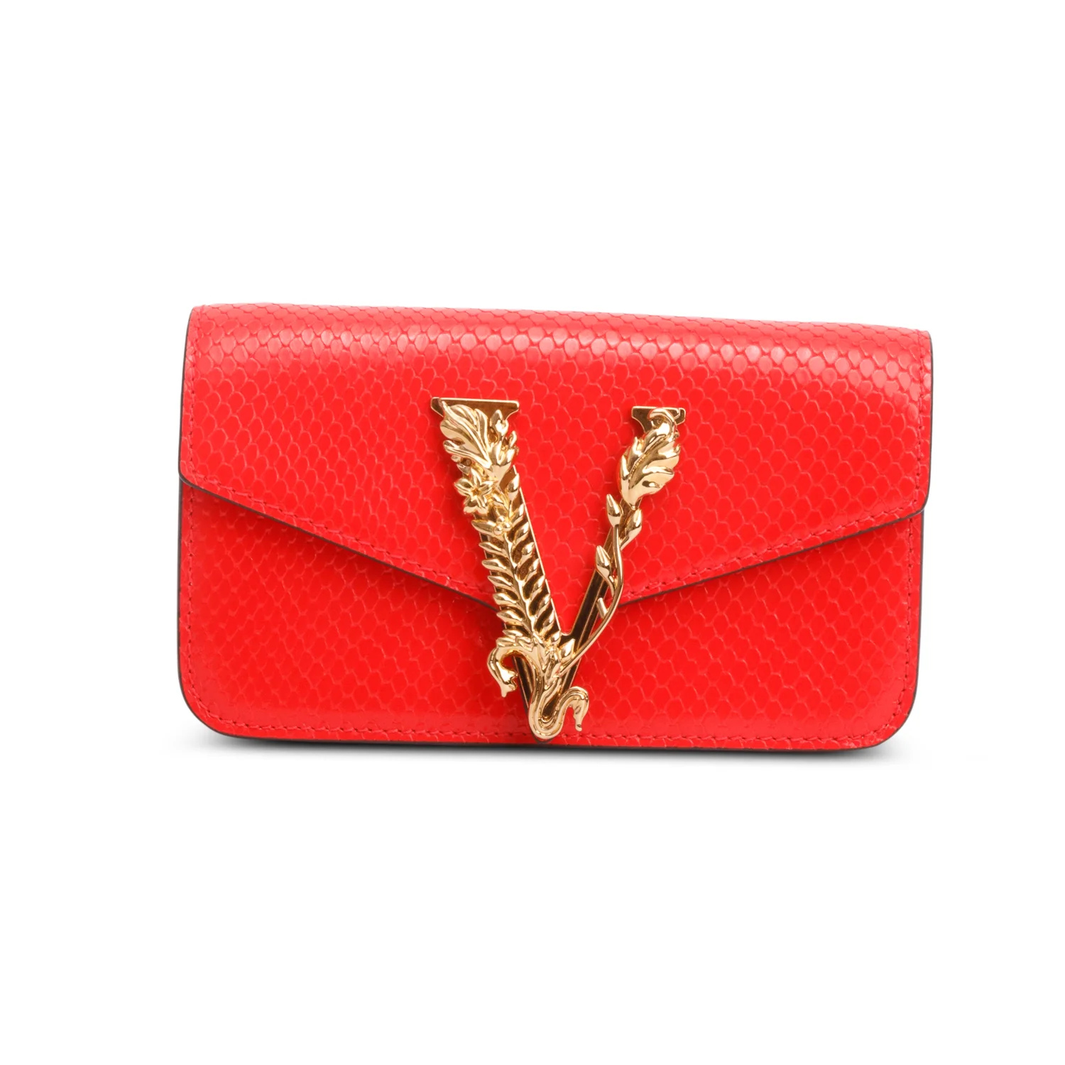 Versace Red Embossed Calf Leather Mini Chain Crossbody Bag w/ Box - Image 4