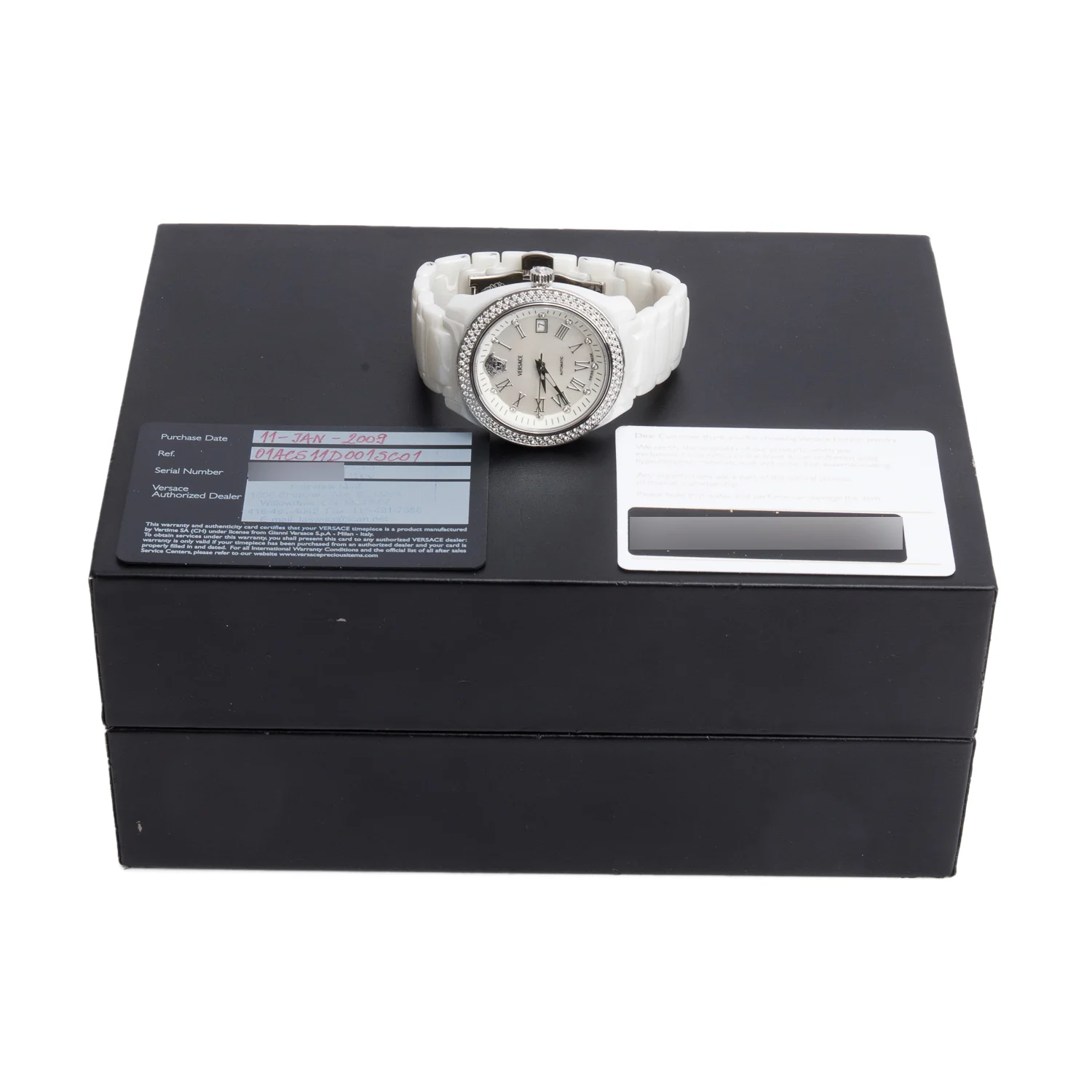 Versace Stainless Steel & White Ceramic DV One 41 MM Automatic Watch Diamond Mother of Pearl Dial w/ Box & Papers - Image 2