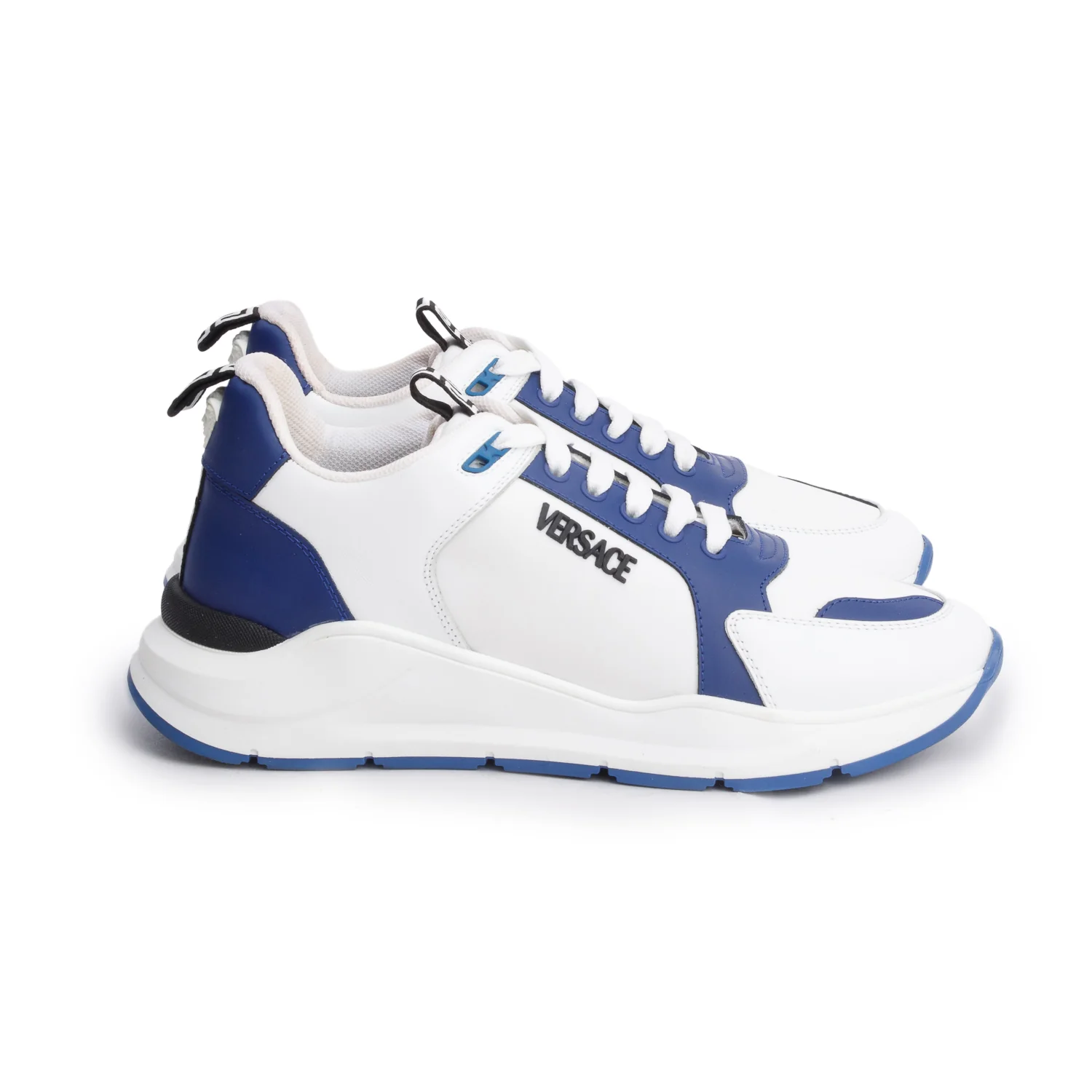 Versace White/Blue Leather Greca Sneakers, Size 42 w/ Box - Image 3