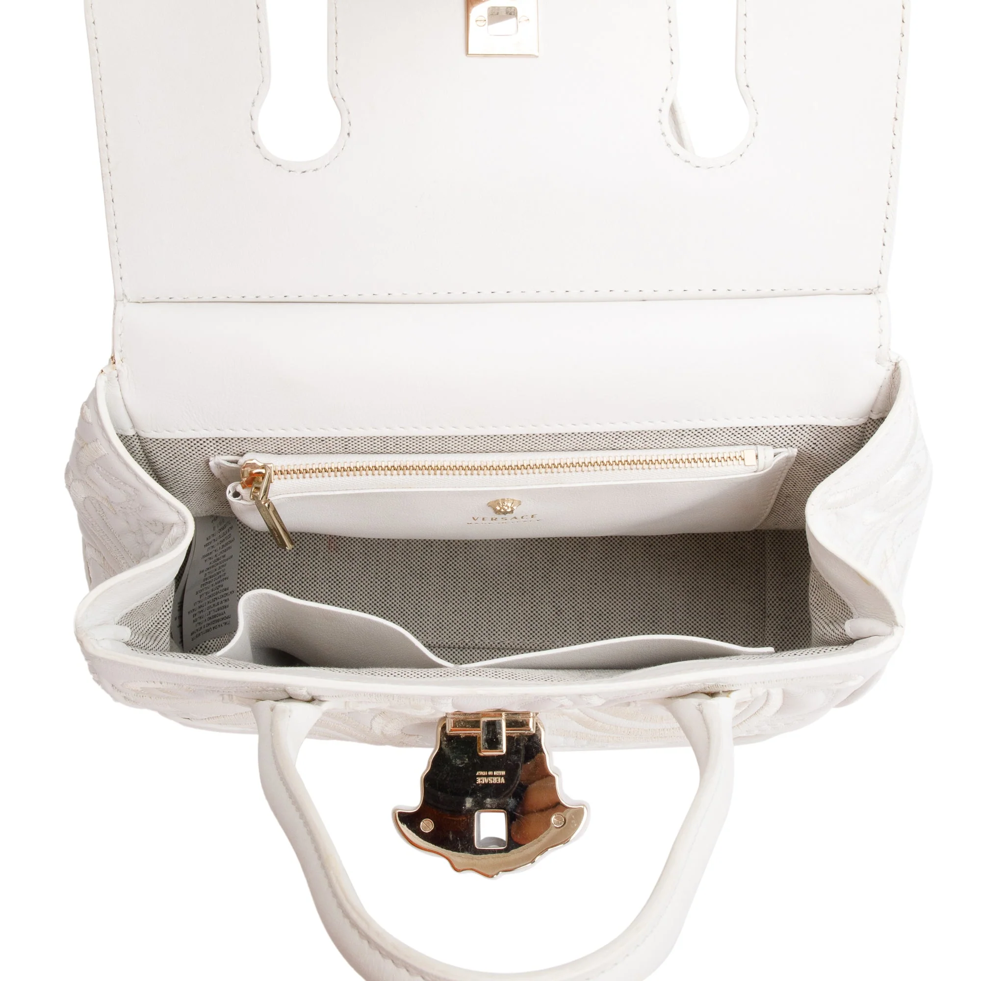 Versace White Embroidered Calfskin Leather Medium Palazzo Empire Tote Bag w/ Strap - Image 8