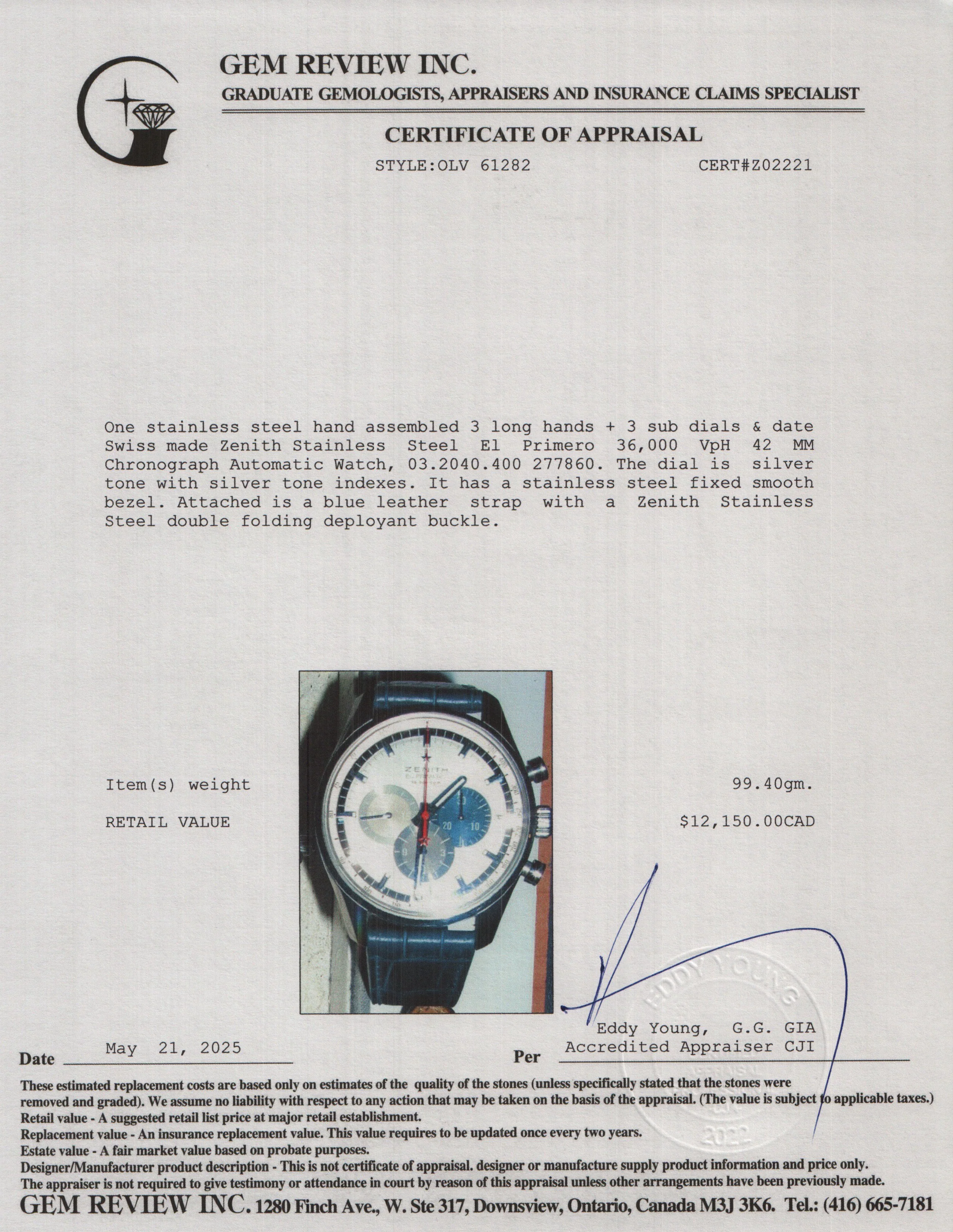 Zenith Stainless Steel El Primero 36,000 VpH 42 MM Chronograph Automatic Watch w/ Box & Papers - Image 6